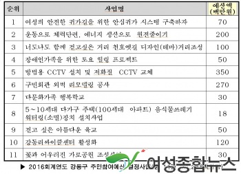 2016년 강동구의 11개 사업, 주민이 선정했습니다