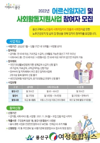 용산구 독거 어르신 안부확인 등 어르신 일자리 1596명 모집