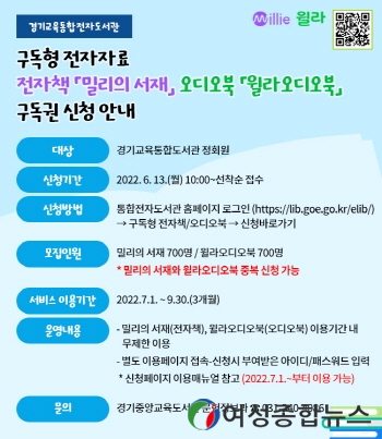 경기중앙교육도서관 ‘구독형 전자책과 오디오북 서비스’ 신청 접수 