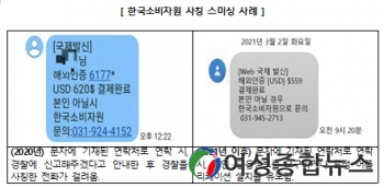 한국소비자원 사칭 문자메시지 주의 당부