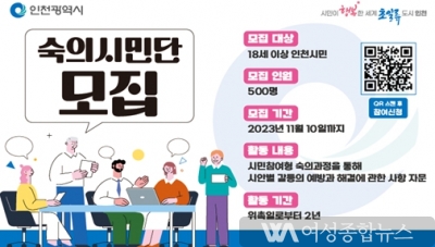 인천시, 정책갈등 해결하는 숙의시민단 500명 모집