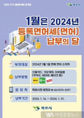 목포시, 2024년 정기분 등록면허세(면허) 부과